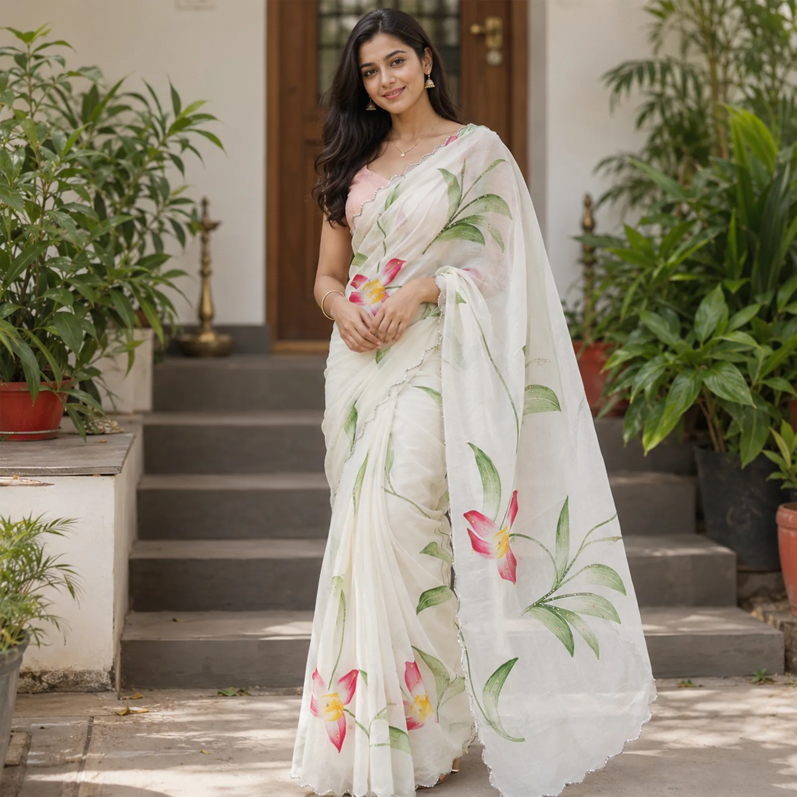Rohini in Emerald Green & Ruby Zari - Angle 1
