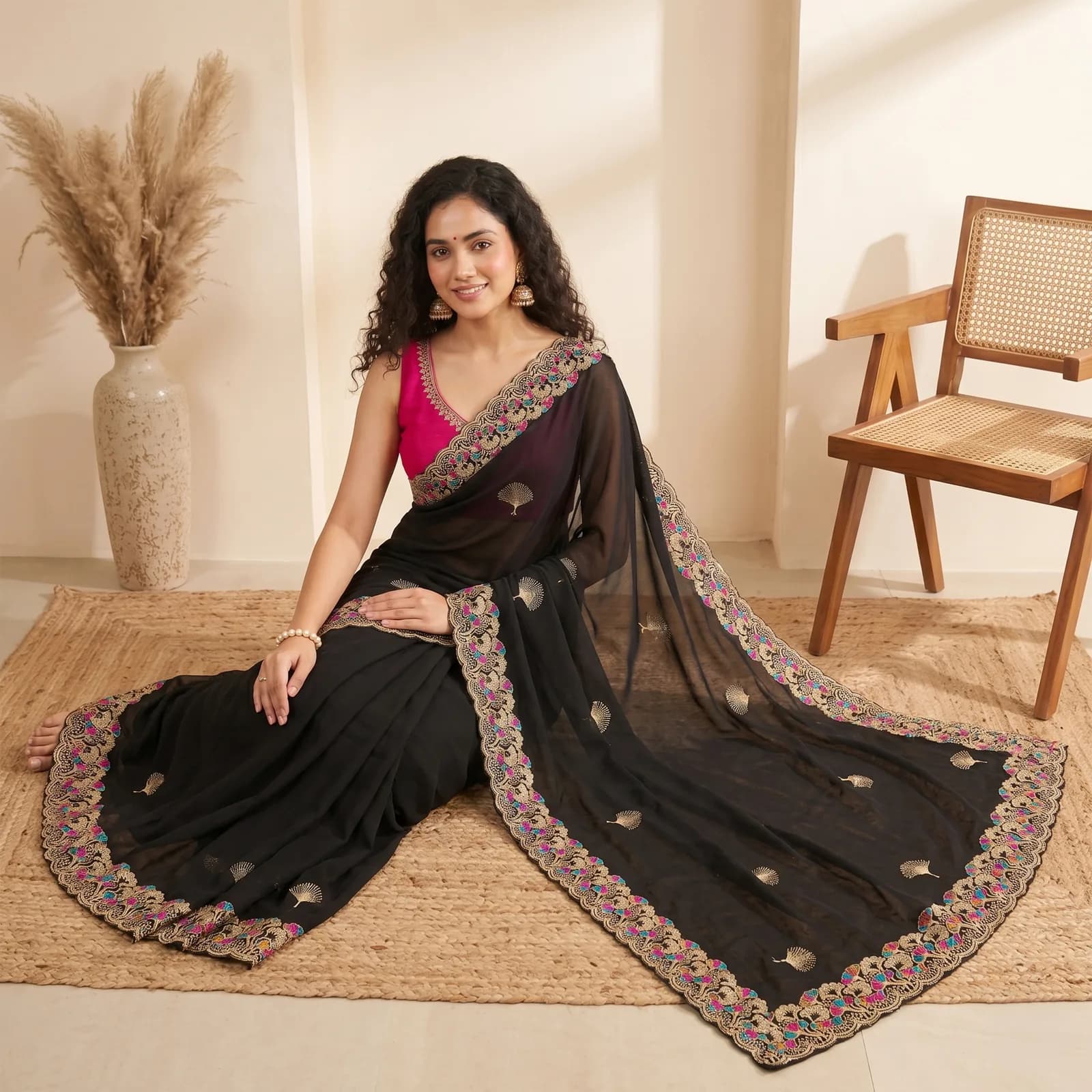 Parama Sundari in Scarlet Red & Heavy Gold Jaal - Angle 8