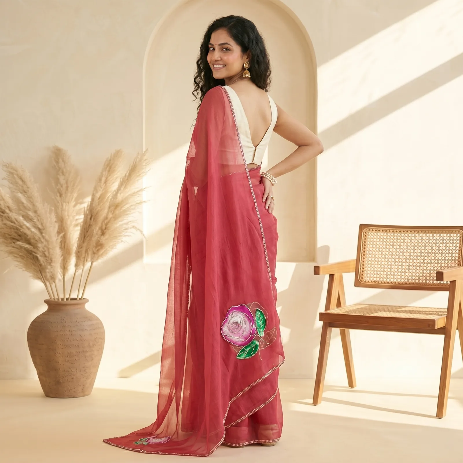 Yamuna in Teal Green & Copper Zari - Angle 2