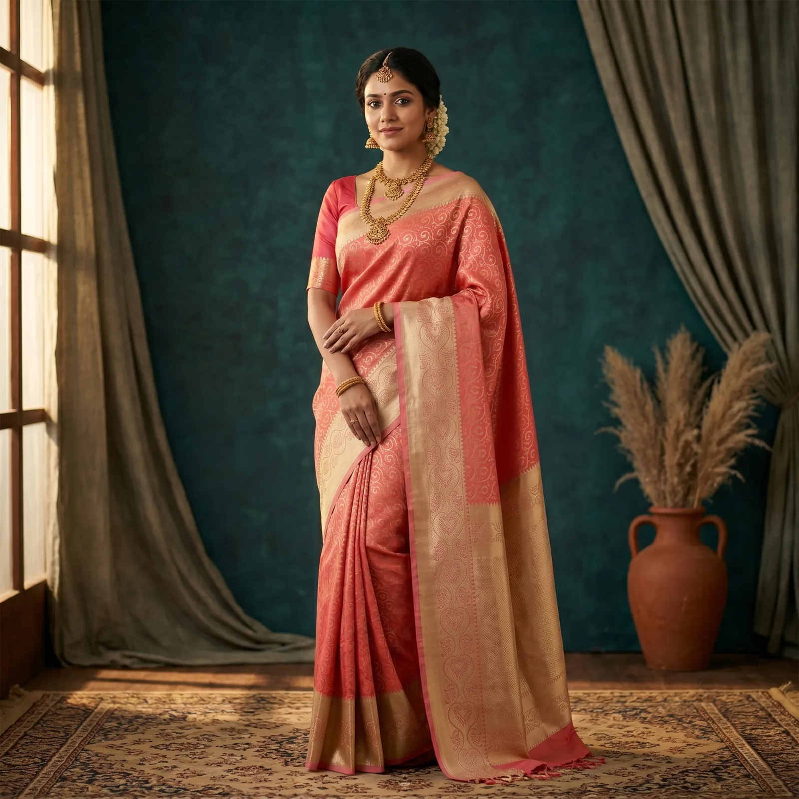 Champa in Ivory & Floral Gold Butis - Angle 2