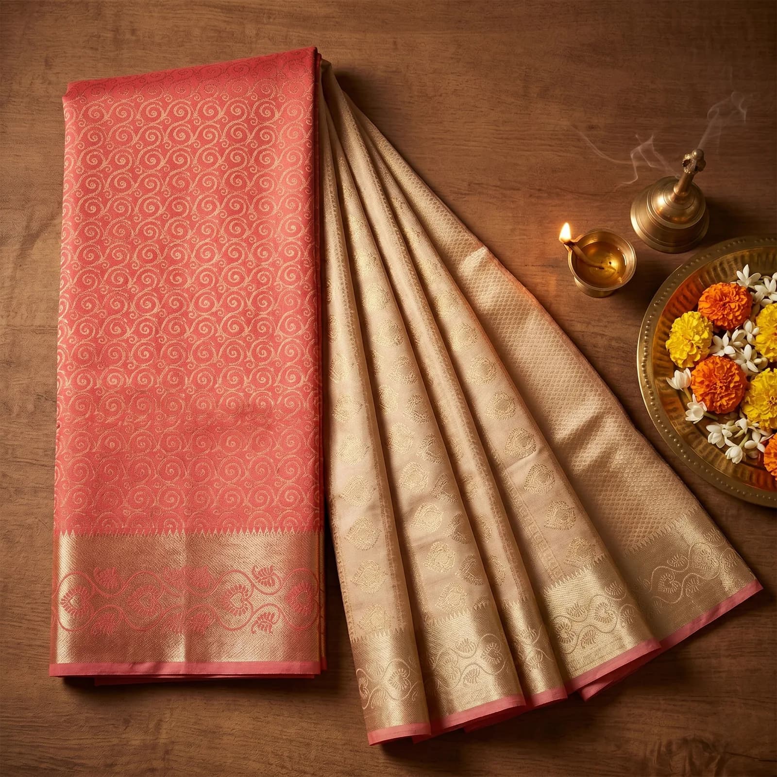 Champa in Ivory & Floral Gold Butis - Angle 5