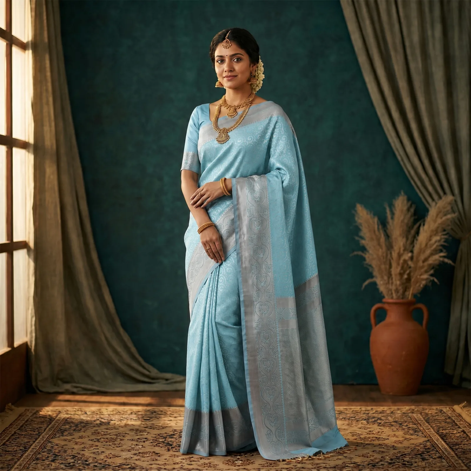 Champa in Ivory & Floral Gold Butis - Angle 7