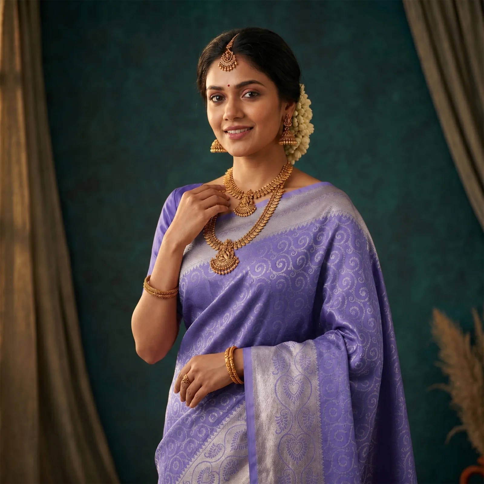Champa in Ivory & Floral Gold Butis - Angle 14