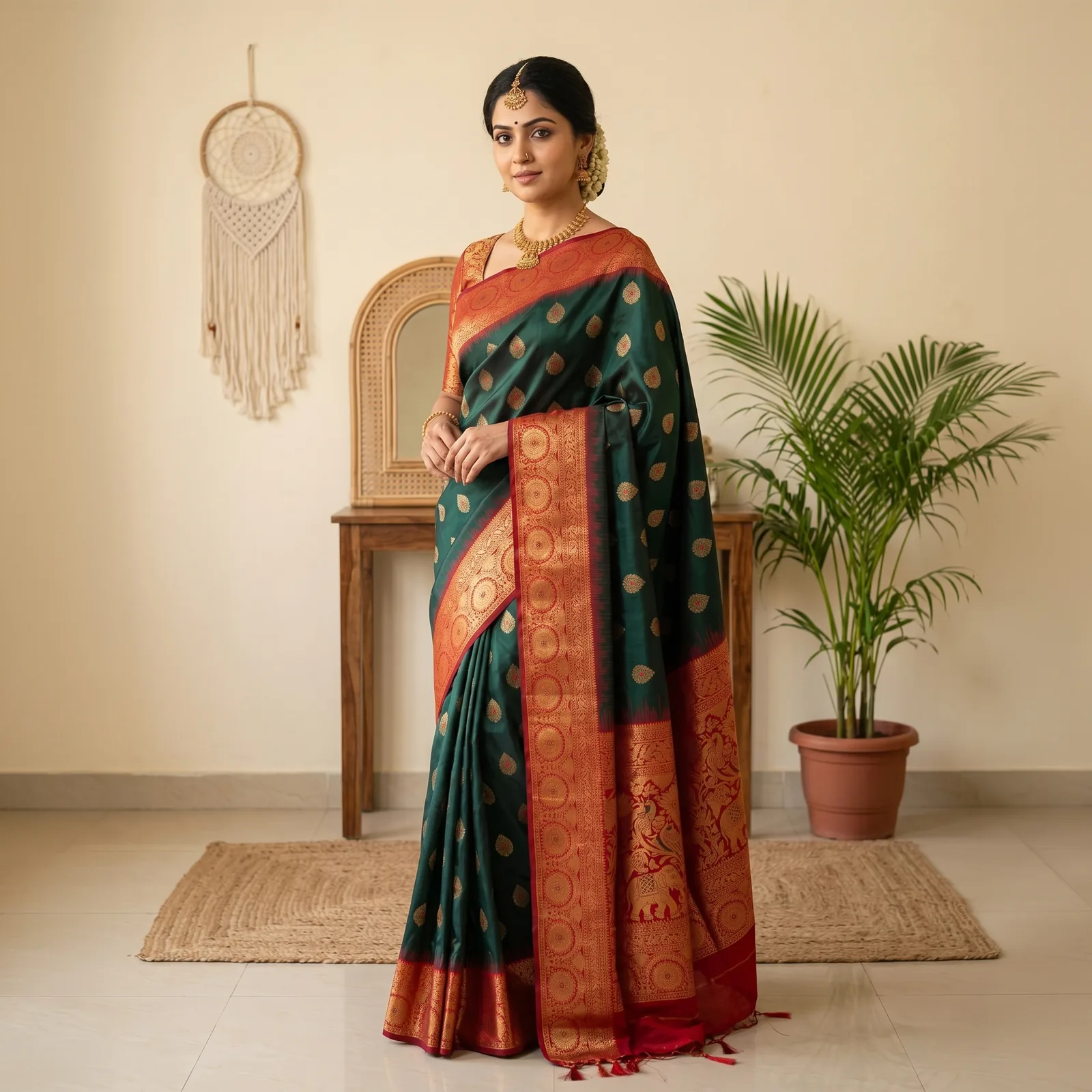 Kaveri Silk in Turquoise & Silver Zari - Angle 5