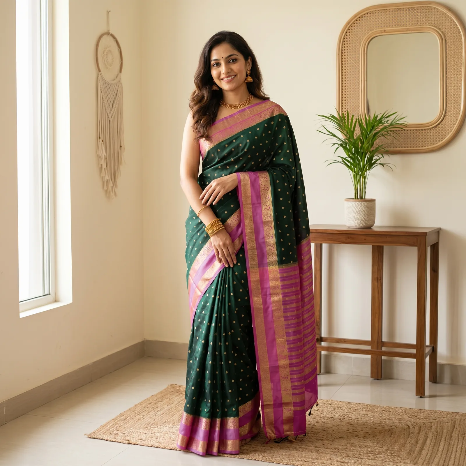 Anushree in Vibrant Pink & Golden Weave - Angle 17