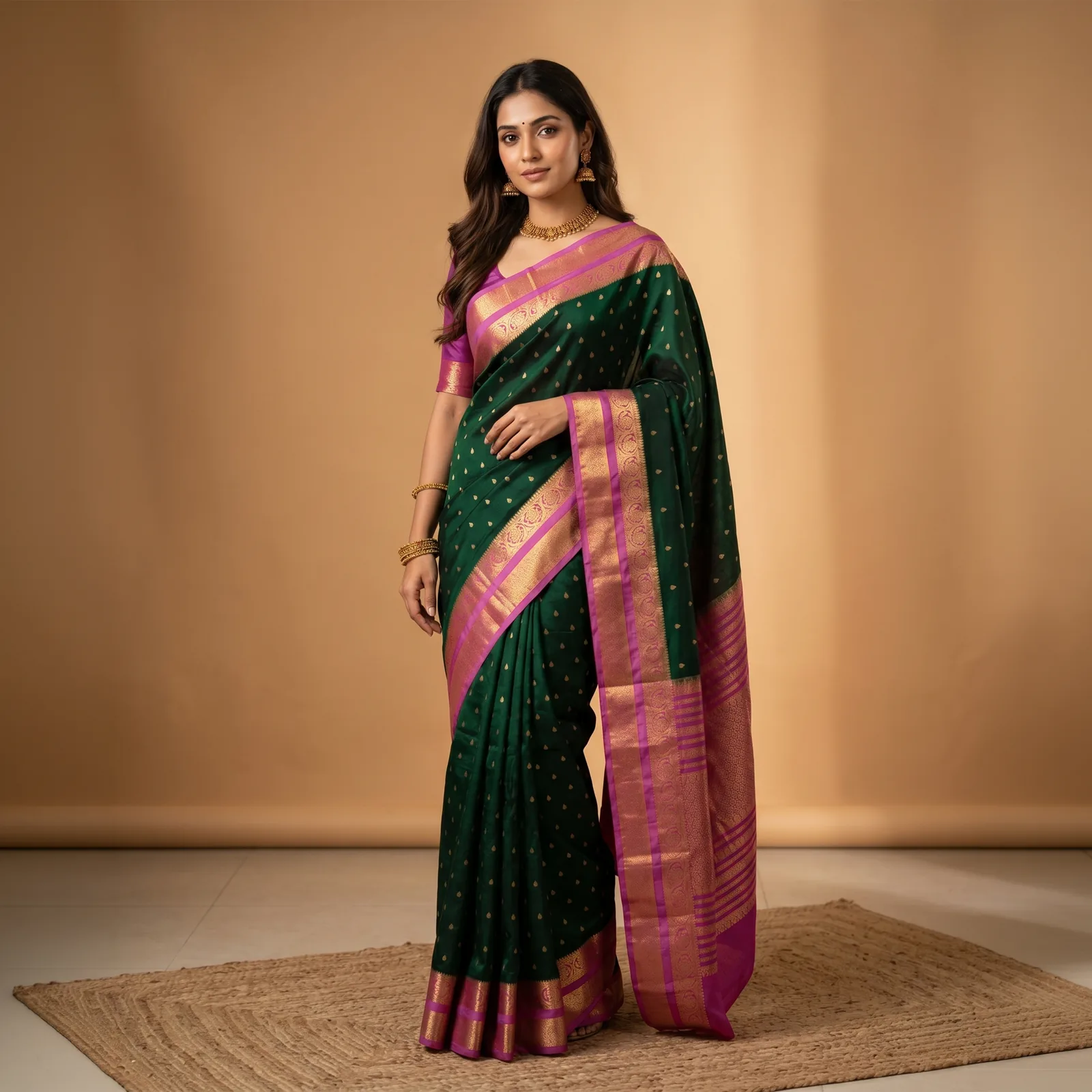 Anushree in Vibrant Pink & Golden Weave - Angle 20