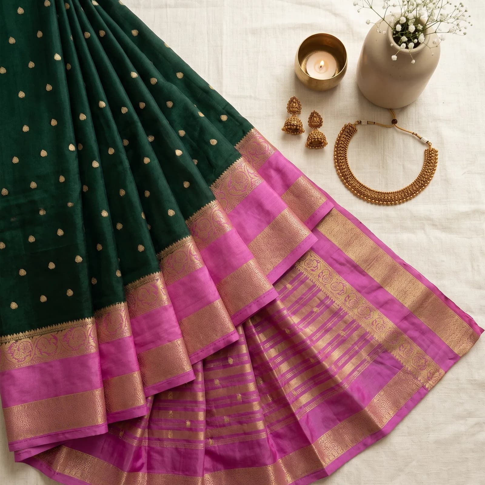 Anushree in Vibrant Pink & Golden Weave - Angle 21