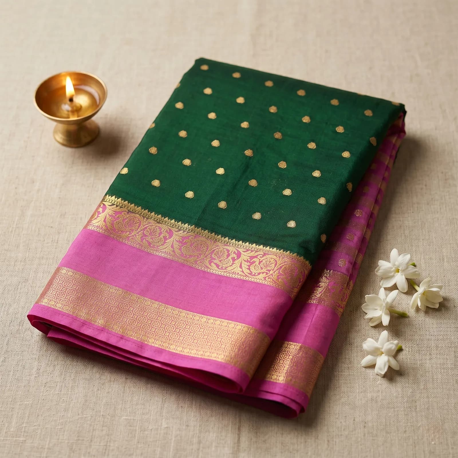 Anushree in Vibrant Pink & Golden Weave - Angle 22
