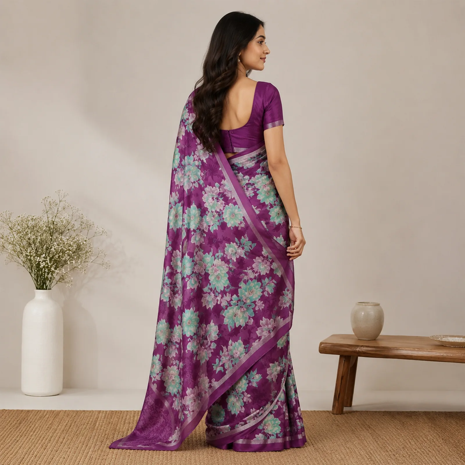 Vasundhara in Bridal Maroon & Temple Gold - Angle 30
