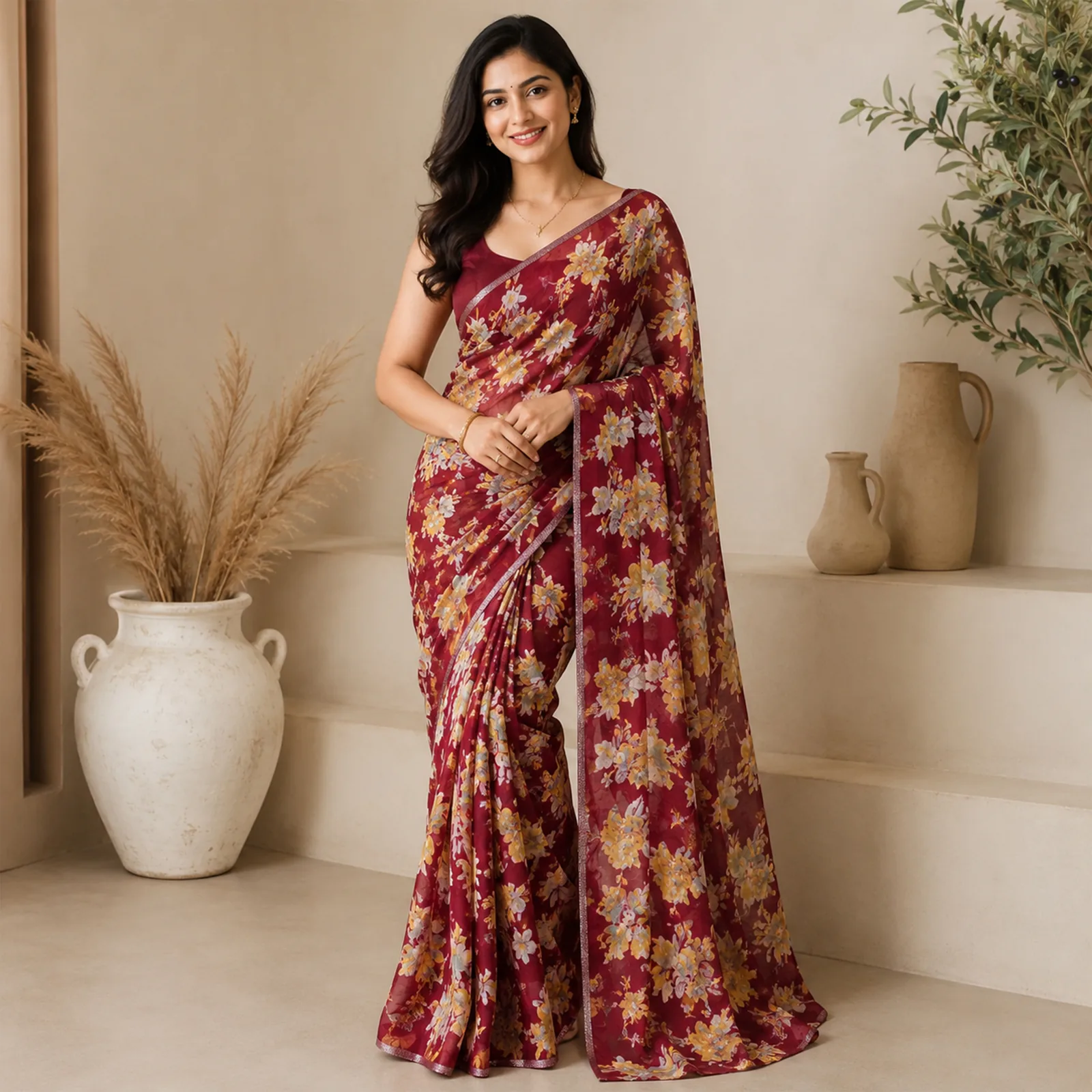 Vasundhara in Bridal Maroon & Temple Gold - Angle 33