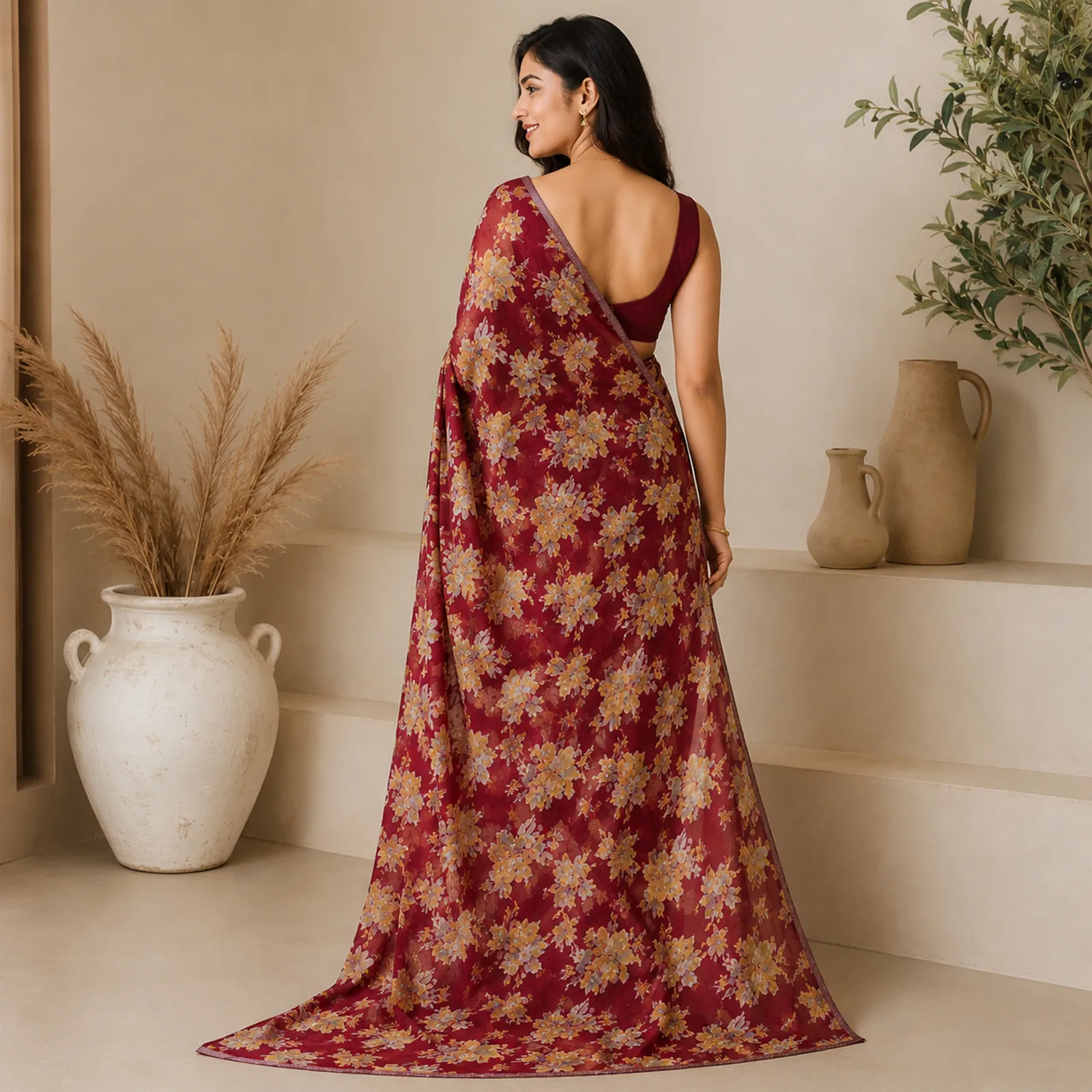 Vasundhara in Bridal Maroon & Temple Gold - Angle 34