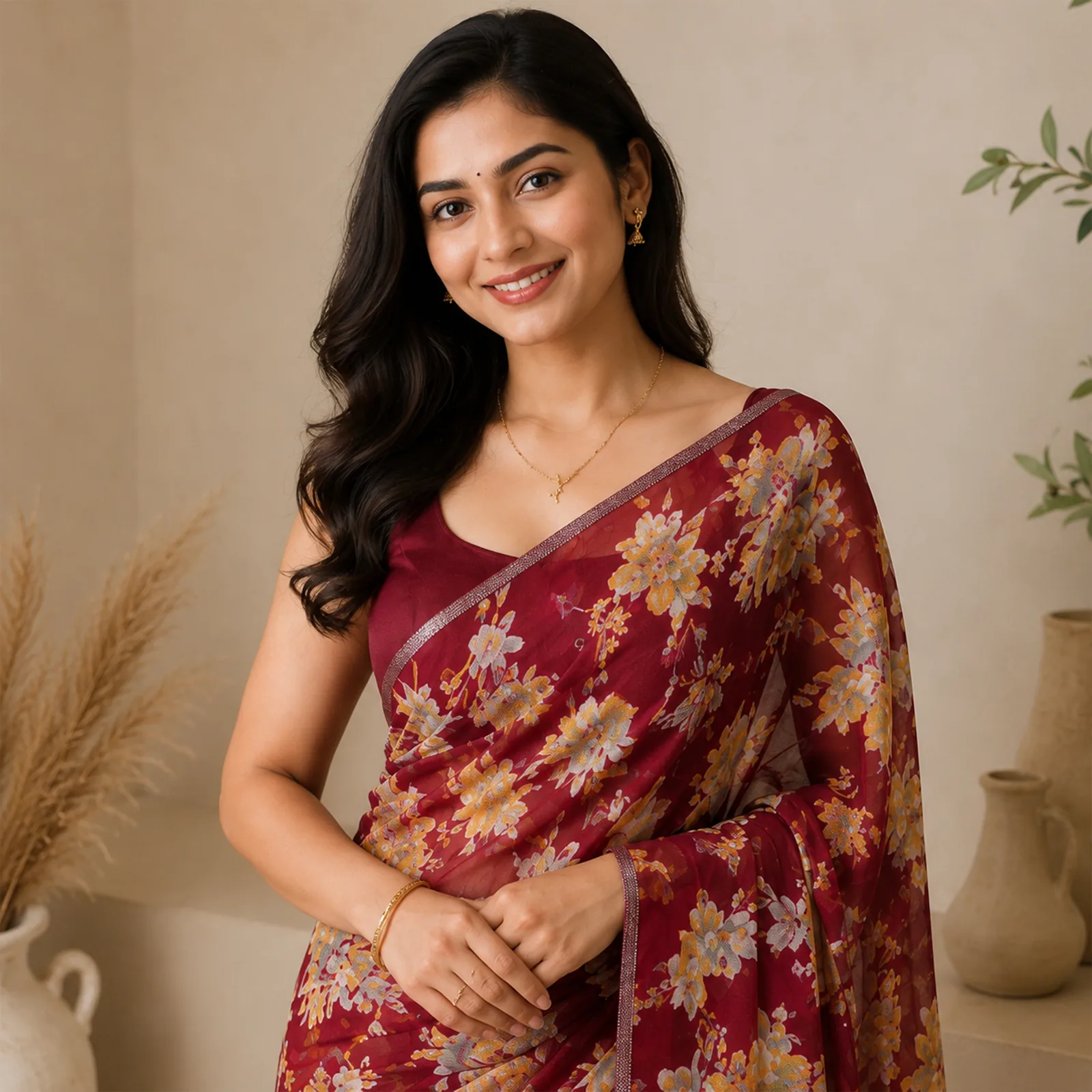 Vasundhara in Bridal Maroon & Temple Gold - Angle 35