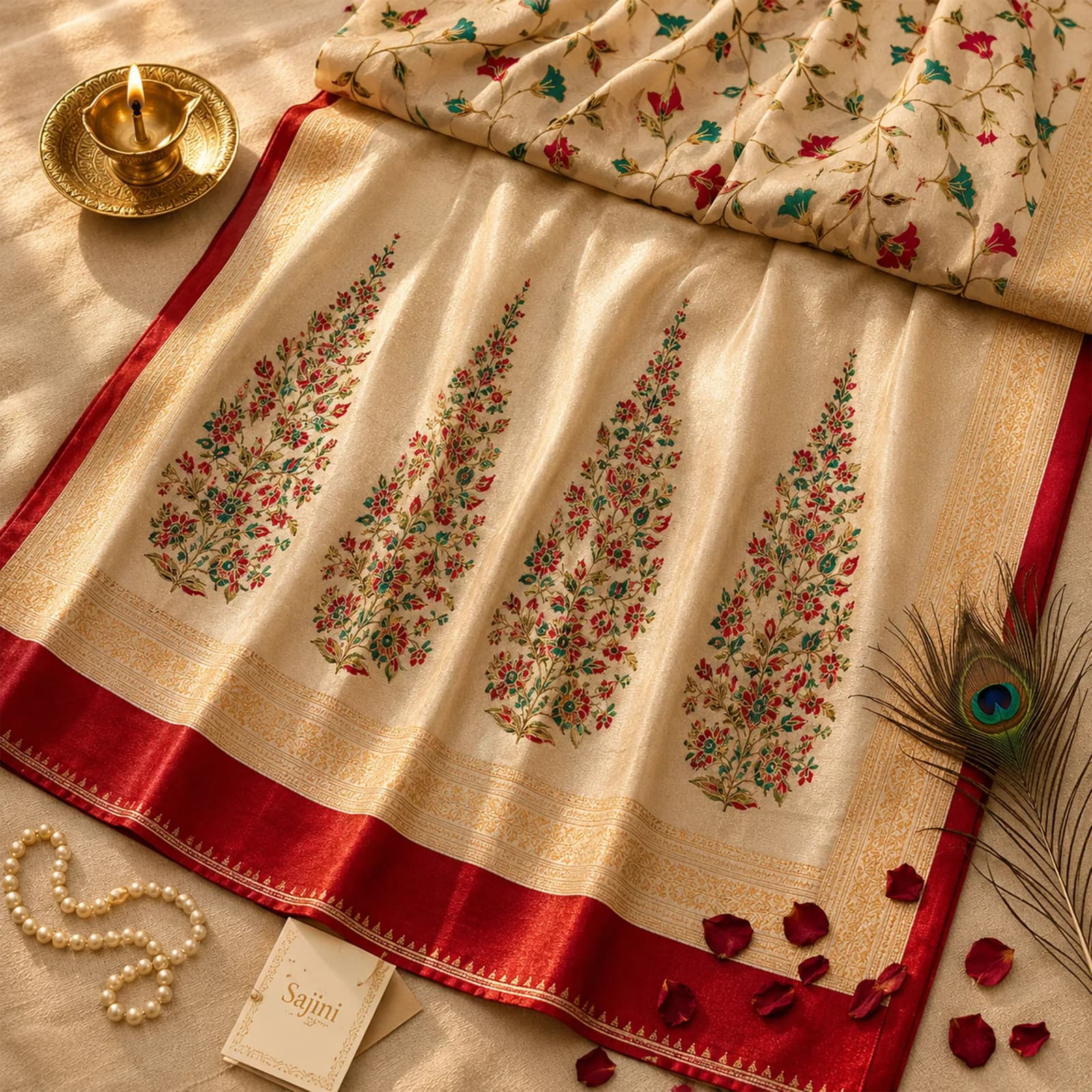 Sajani in Coral Peach & Silver Zari - Angle 2