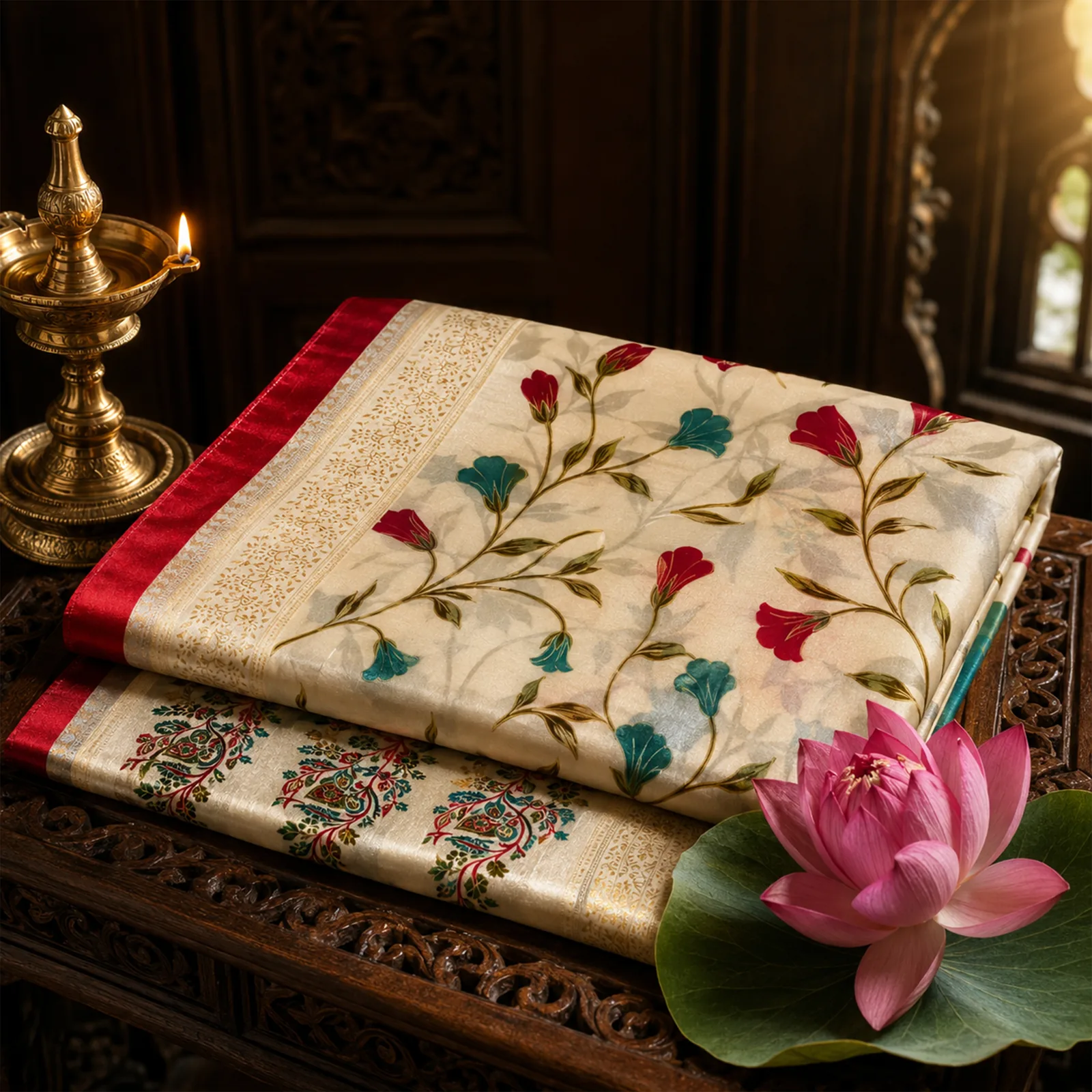 Sajani in Coral Peach & Silver Zari - Angle 4