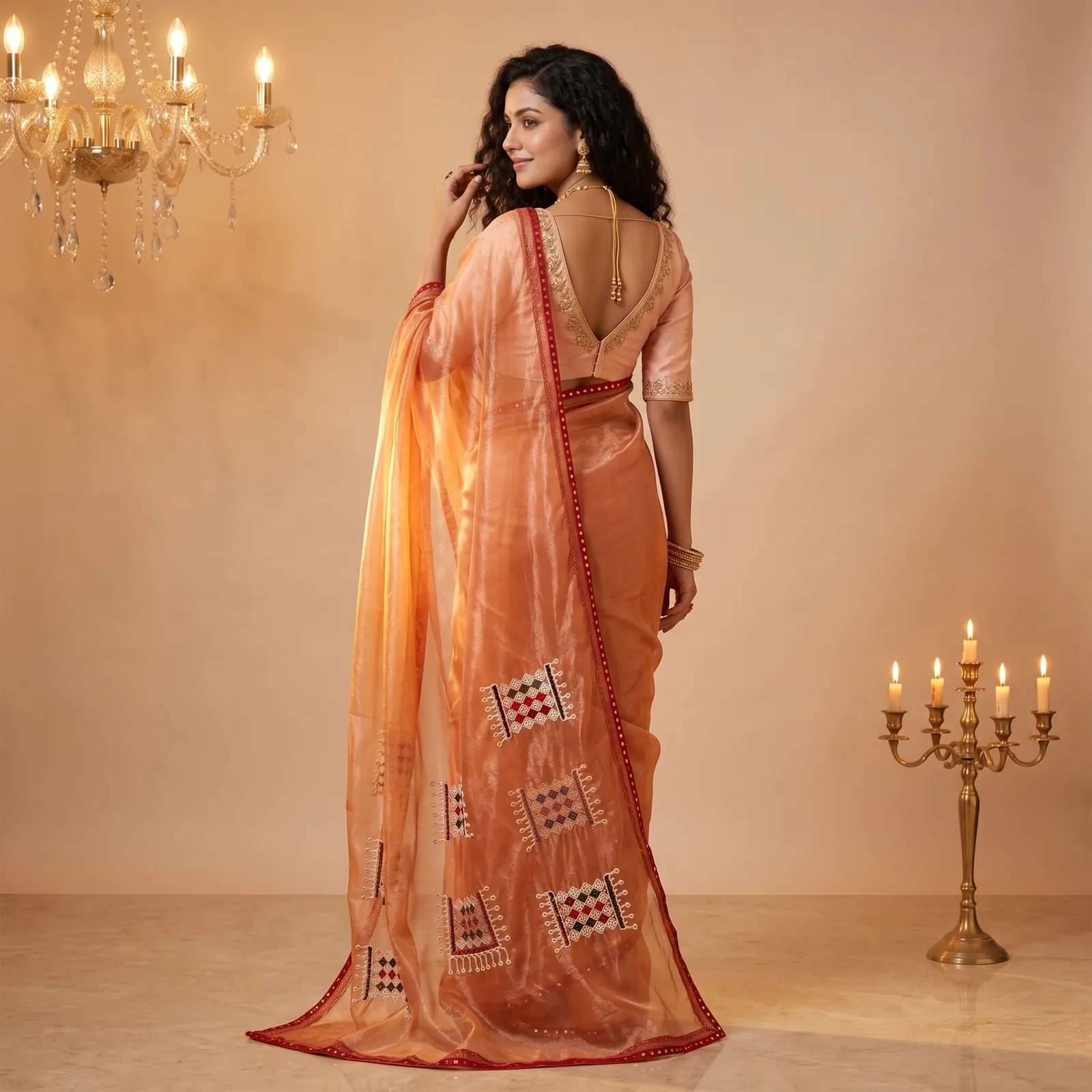Padmini in Peacock Blue & Gold Pallu - Angle 2