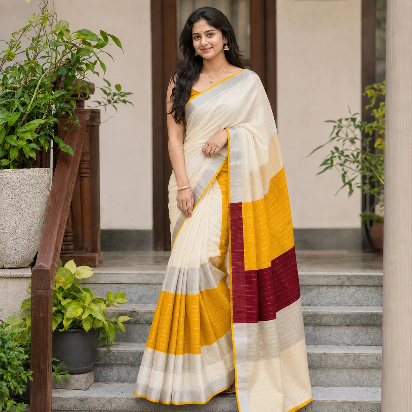 Mallika in Royal Blue & Silver Kadwa - Angle 5