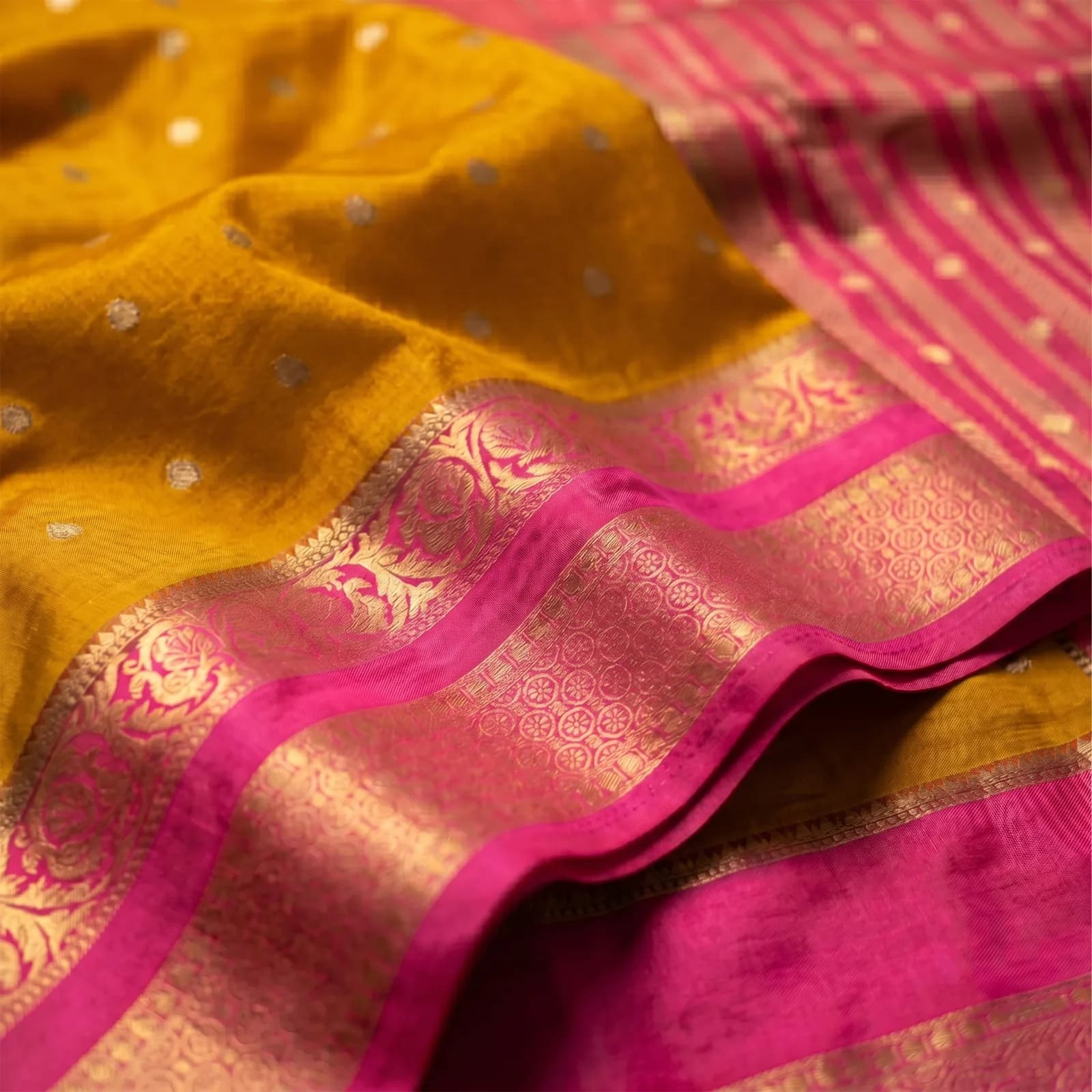 Anushree in Vibrant Pink & Golden Weave - Angle 4