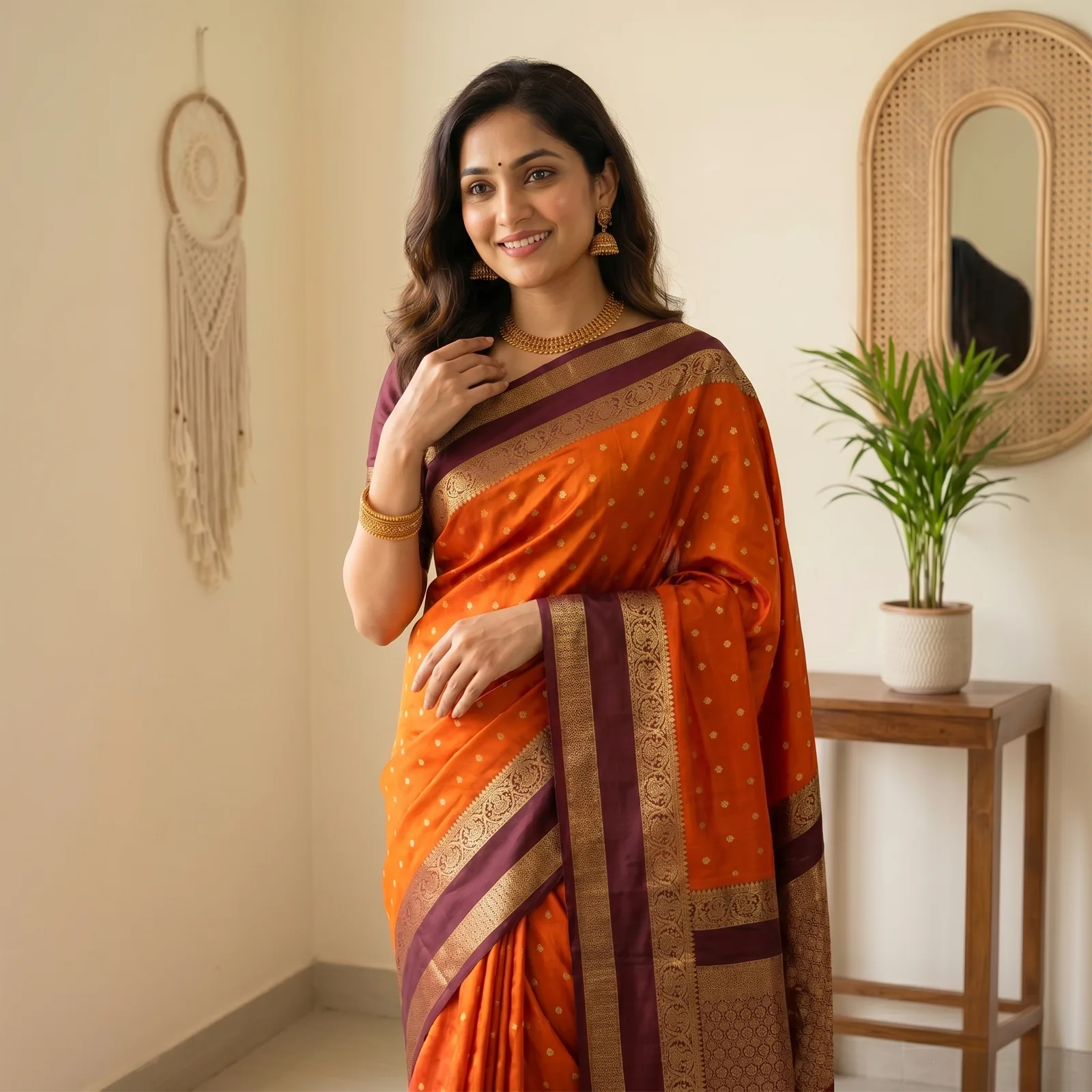 Anushree in Vibrant Pink & Golden Weave - Angle 11