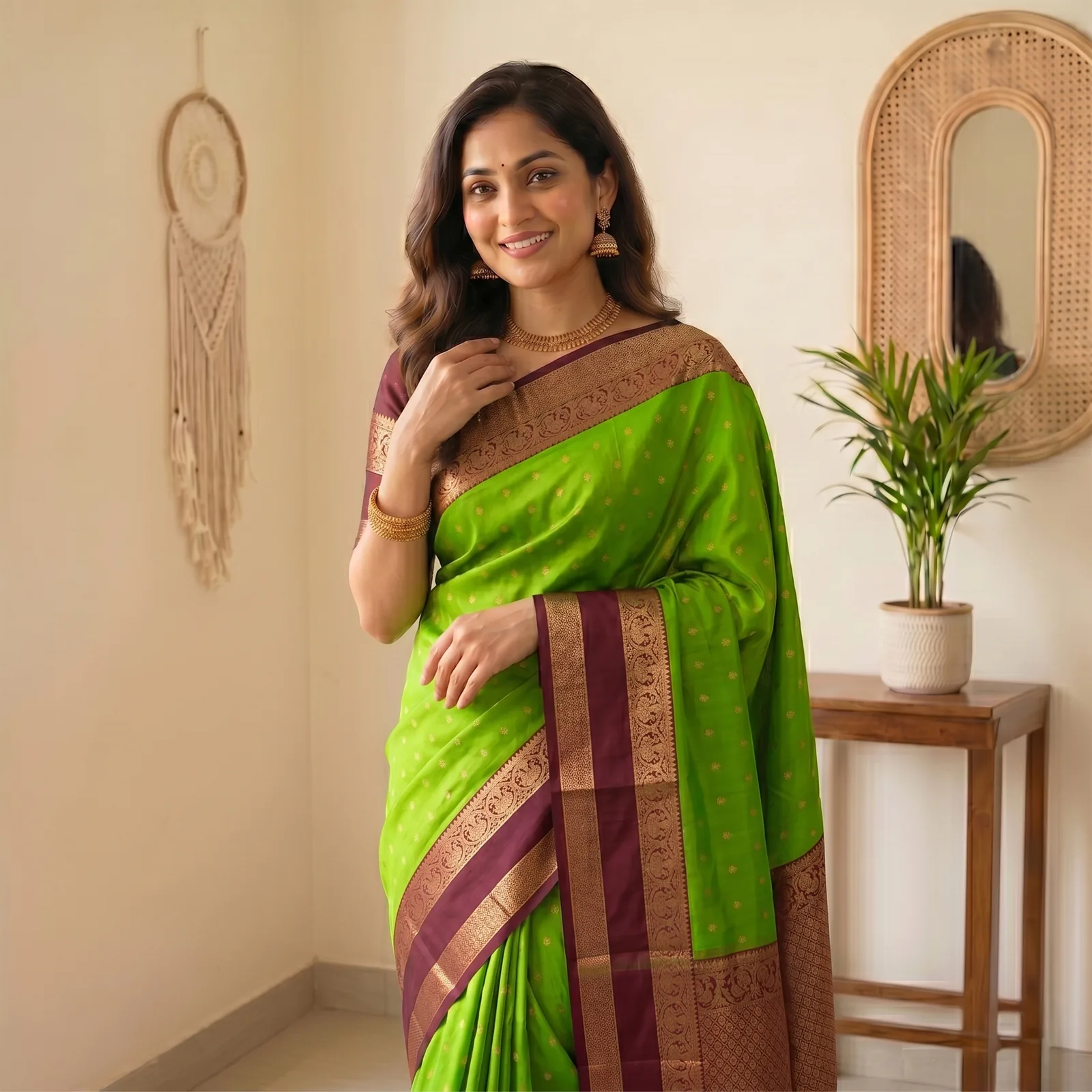 Anushree in Vibrant Pink & Golden Weave - Angle 12