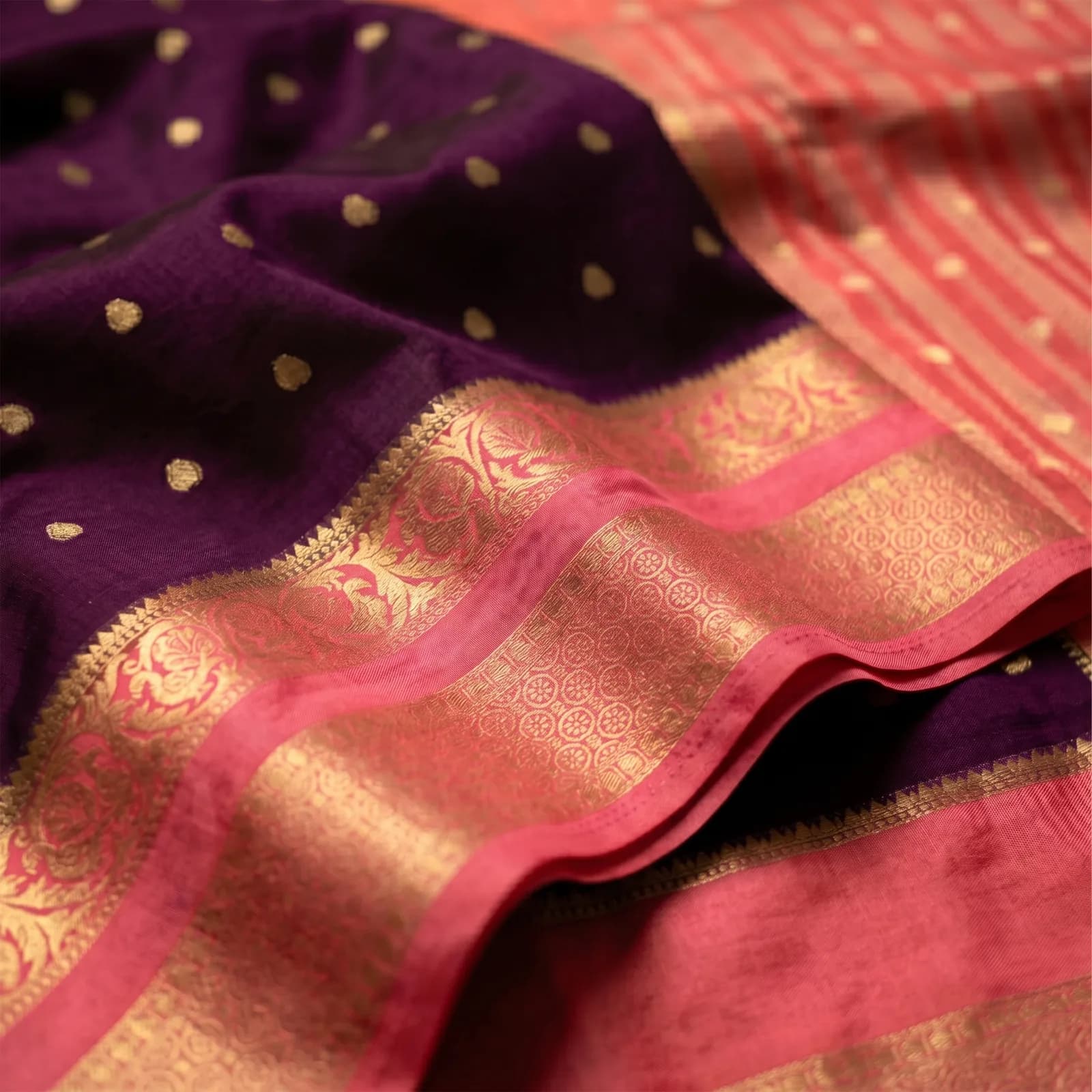 Anushree in Vibrant Pink & Golden Weave - Angle 15